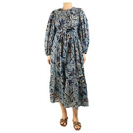 Ulla Johnson Vestido midi de algodão estampado azul - tamanho UK 16 Azul