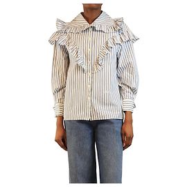 Philosophy Di Alberta Ferretti Blau gestreiftes Rüschenhemd - Größe UK 6 Blau