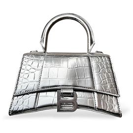 Balenciaga Sac Hourglass Top Handle Argent Métallisé