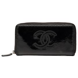 Chanel Black CC Patent Stitched Long Wallet Black