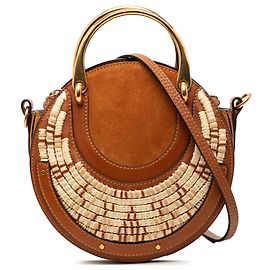 Chloé Brown Small Suede and Raffia Pixie Satchel Brown