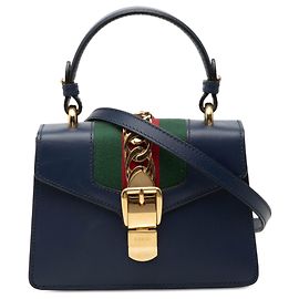 Bolsa Sylvie de couro azul mini Gucci Azul Azul marinho
