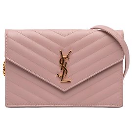 Cartera de cadena sobre Cassandre en grano de polvo rosa Saint Laurent Rosa