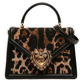 Dolce & Gabbana Brown Medium Canvas Leopard Print Devotion Satchel Brown
