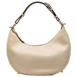 Fendi Marrom Pequena Bolsa Hobo de Couro Fendigraphy Marrom Bege