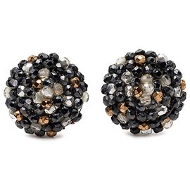 Orecchini a clip rotondi Chanel neri con perline Nero