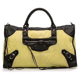 Balenciaga Yellow Canvas Lambskin Motocross Classic Work Bag Yellow