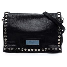 Prada Etiquette Klappentasche aus schwarzem Glattleder Schwarz