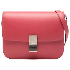 Céline Celine Bolsa Classic Box em couro de vitelo rosa, tamanho Medium Rosa