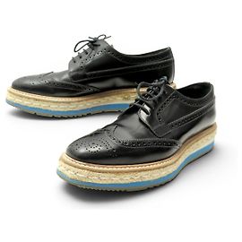 SAPATOS DERBY DE PLATAFORMA EM COURO POLIDO PRETO PRADA 38 IT 39 FR Preto