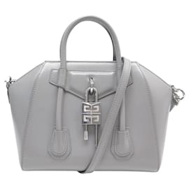GIVENCHY ANTIGONA LOCK MINI LEATHER GREY SHOULDER HANDBAG Grey