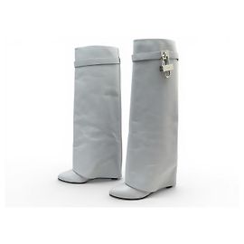 GIVENCHY SHARK LOCK BE7021E180 39.5 GREY BLUE LEATHER BOOTS Grey