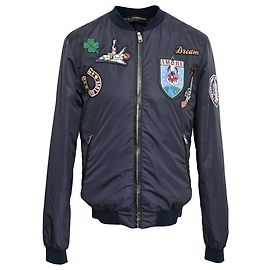 Giacca bomber con zip e patch Dolce & Gabbana in poliammide blu navy Blu Blu navy