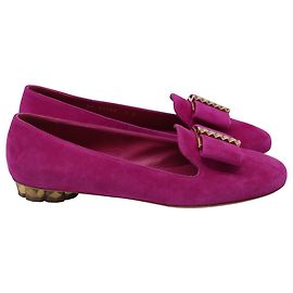 Salvatore Ferragamo Ferragamo Sarno Bow-Accent Loafers in Pink Suede Pink