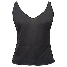 Regata Chanel com decote em V e acabamento em renda em viscose preta Preto
