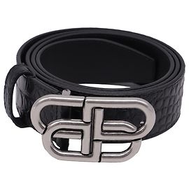 Cinturón Balenciaga en cuero negro con efecto cocodrilo y logotipo de 3cm Negro