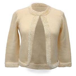Chanel Strickjacke aus cremefarbener Wolle mit Paillettenbesatz Weiß Roh