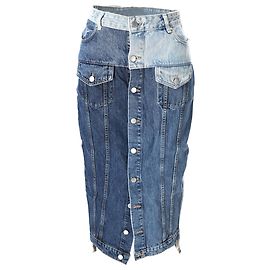 Red Valentino Midi-Rock aus hellblauem Denim mit Fransen-Patchwork Blau Hellblau