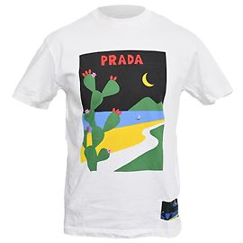 Camiseta de algodón con estampado gráfico Prada Blanco