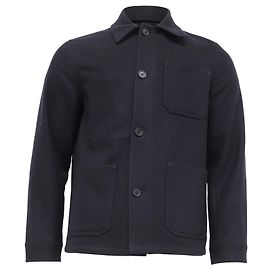 Sandro Button-Down Jacke mit Taschen aus Navy Blue Wolle Blau Marineblau