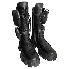 Prada Monolith Combat Boots Couro Preto Preto