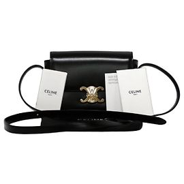 Céline Triomphe Bolsa de Ombro Couro Preto Preto