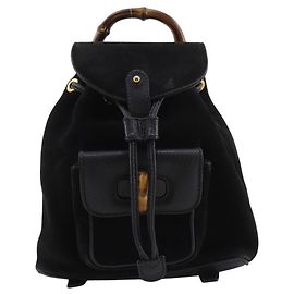 Gucci Bamboo Black Suede Backpack Black