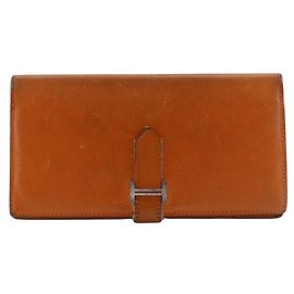 Carteira longa clássica Hermès Bearn em couro Epsom laranja Laranja