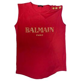 Canotta Balmain Paris Logo in Cotone - Rosa Rosa