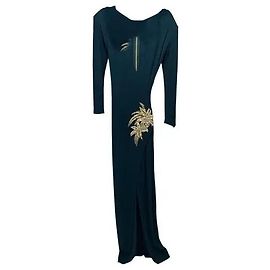 Balmain Besticktes Viscose Maxi-Kleid Khaki