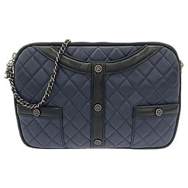 Borsa a tracolla Chanel Girl Line 91386 Nero Blu navy