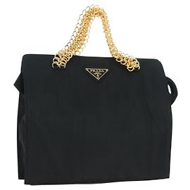 Borsa a tracolla con catena PRADA Nylon Nero Oro B4019 Auth am11495V Nero D'oro