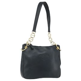 Borsa a Spalla con Catena PRADA in Pelle Blu Navy e Oro Auth 177855A D'oro Blu navy