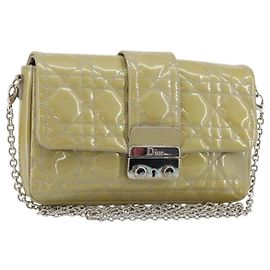 Christian Dior Chain Shoulder Bag Lackleder Beige Silber Auth 171233 Silber Beige