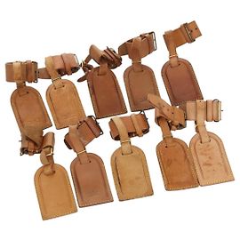 LOUIS VUITTON Powanie Name Tag Leather 10set Beige LV Auth 167217 Beige