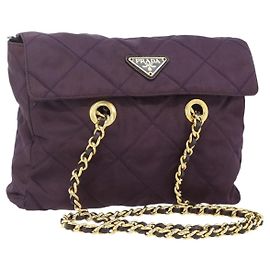 Borsa Tote con Catena PRADA Nylon Viola Oro Auth 178202 D'oro Porpora