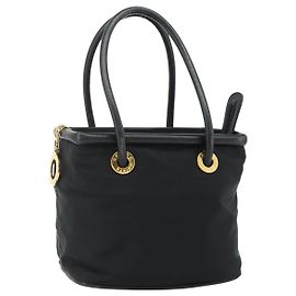 Céline Borsa a mano CELINE Circle Nylon Nero Oro Auth 177318A Nero D'oro