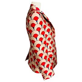 Lanvin Red / Blue Multi Scallop Print Silk Satin Jacket Multiple colors