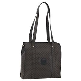 Céline Sac Tote CELINE Macadam Canvas PVC Cuir Noir Or Auth ka1178A Noir Doré