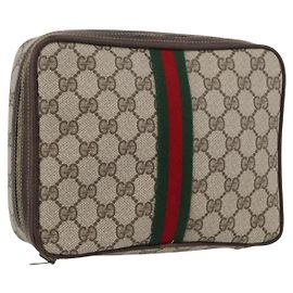 Clutch GUCCI GG Supreme Web Sherry Line PVC Beige Red Green Auth ka3285 Rosso Beige Verde
