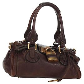 Chloé Bolsa de mão Chloe Paddington de couro marrom prata ouro Auth ARZ698SAV Marrom Prata Dourado