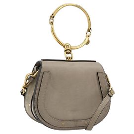 Chloé Bolsa Chloe Nile de Couro 2way Cinza Ouro Auth 177200A Marrom Dourado