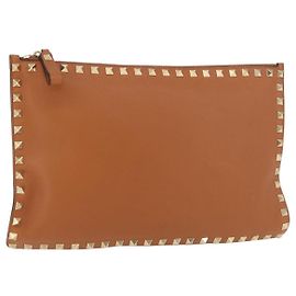 Clutch VALENTINO in pelle marrone oro Auth bs35008A Marrone D'oro