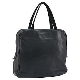 Miu Miu Hand Bag Leather Black Silver 93152 Auth BSZ140 Black Silvery