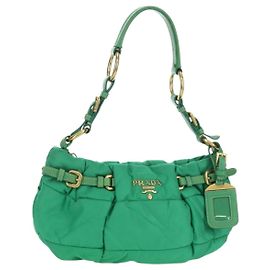 Borsa a Spalla PRADA Nylon Verde Oro Auth 156456 D'oro Verde