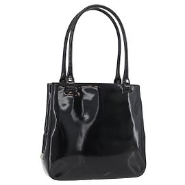 Salvatore Ferragamo Tote Bag Lackleder Schwarz Silber Auth bs34940 Schwarz Silber