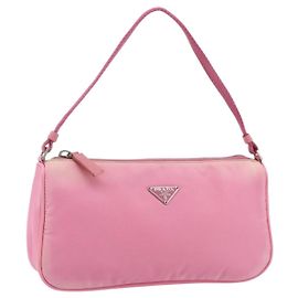 PRADA Accessory Pouch Nylon Pink Silver Auth 178018 Silvery Pink