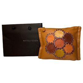 Clutch de couro patchwork floral Bottega Veneta 2008 Cognac Marrom