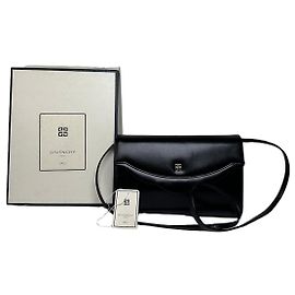 Vintage Givenchy Paris Flap Shoulder Bag Black Leather 4G Logo Black