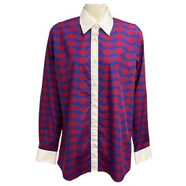 Dries Van Noten Blue / Red Graphic Print Cotton Shirt Multiple colors